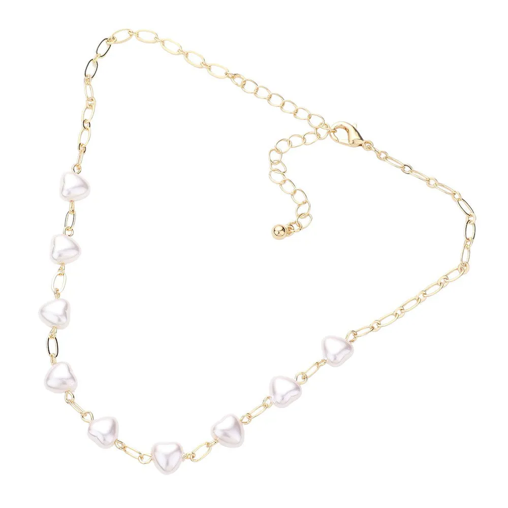 Heart Pearl Link Choker Necklace