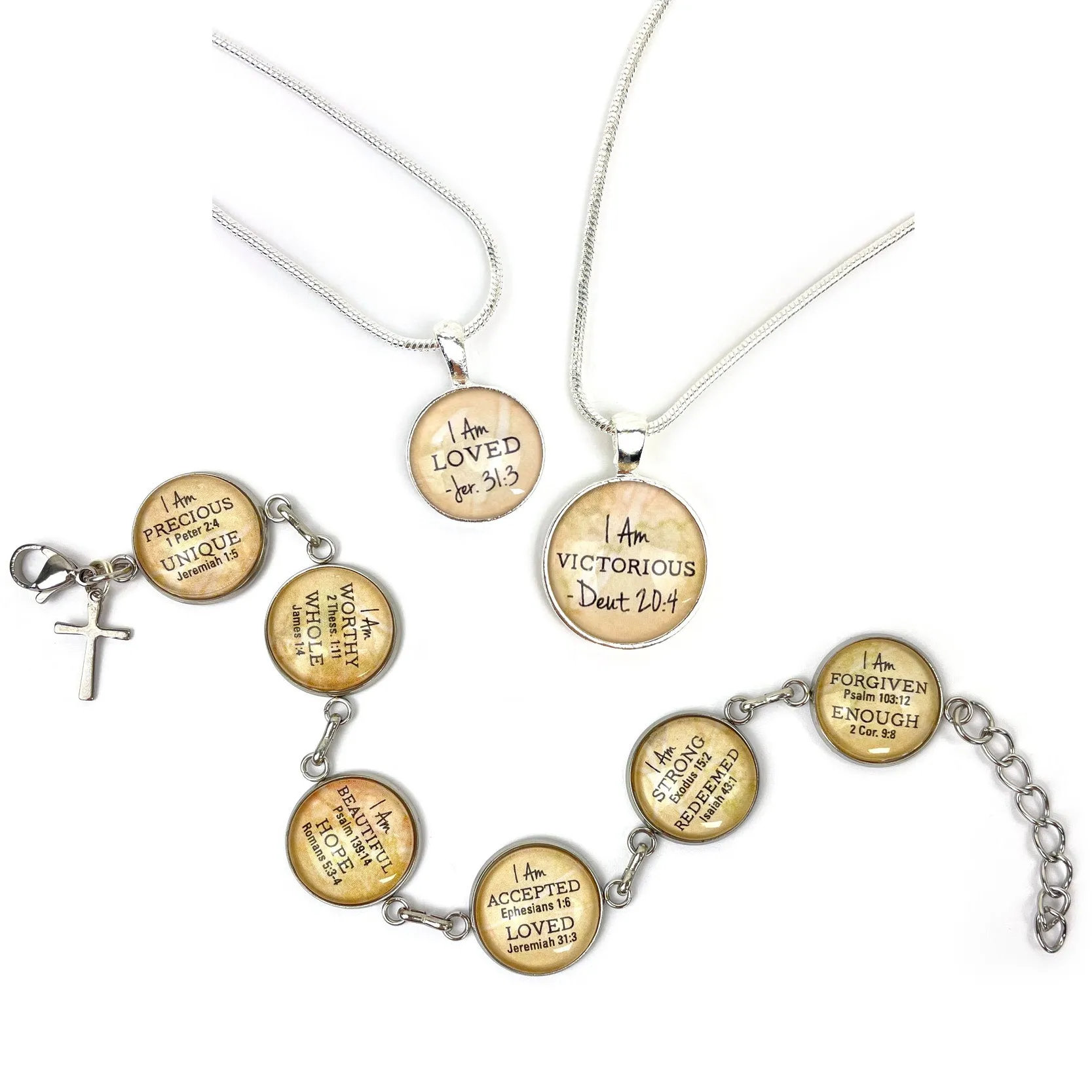 I AM Strong, Exodus 15:2 – Christian Affirmations Scripture Pendant Necklace (2 Sizes) – Jewelry Set