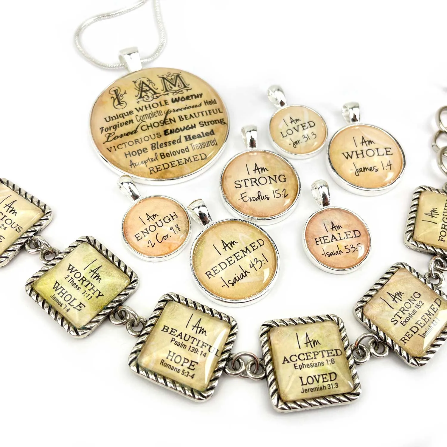 I AM Strong, Exodus 15:2 – Christian Affirmations Scripture Pendant Necklace (2 Sizes) – Jewelry Set