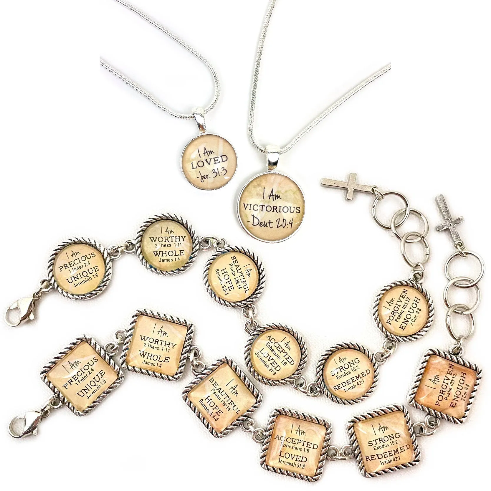 I AM Strong, Exodus 15:2 – Christian Affirmations Scripture Pendant Necklace (2 Sizes) – Jewelry Set