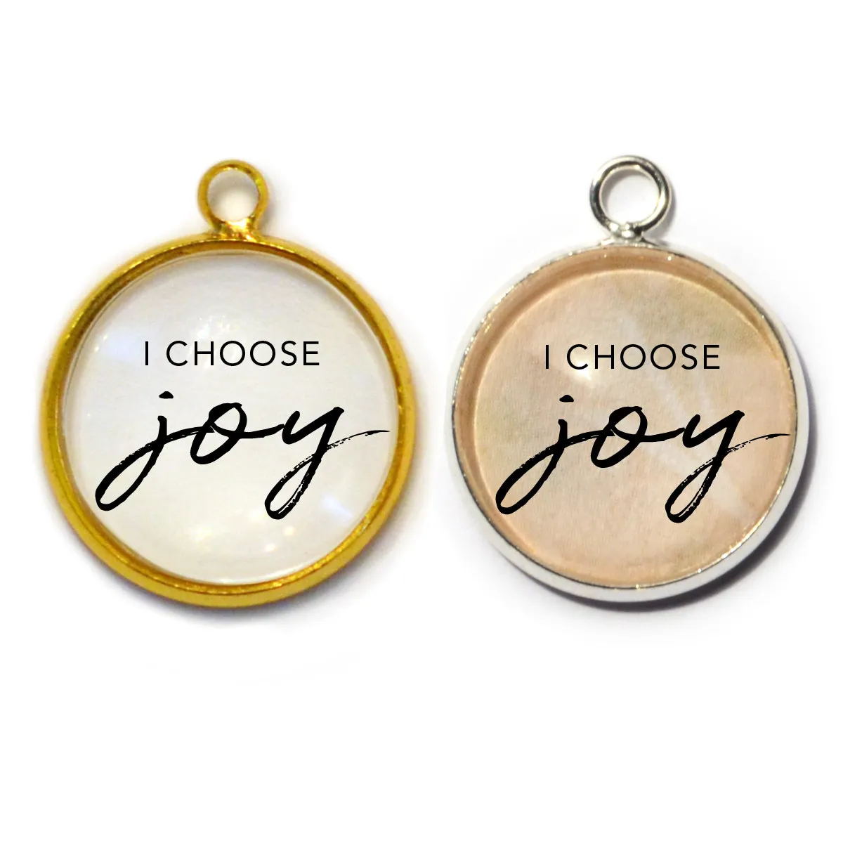 I Choose Joy – Glass Charm for Jewelry Making, 16 or 20mm, Silver, Gold