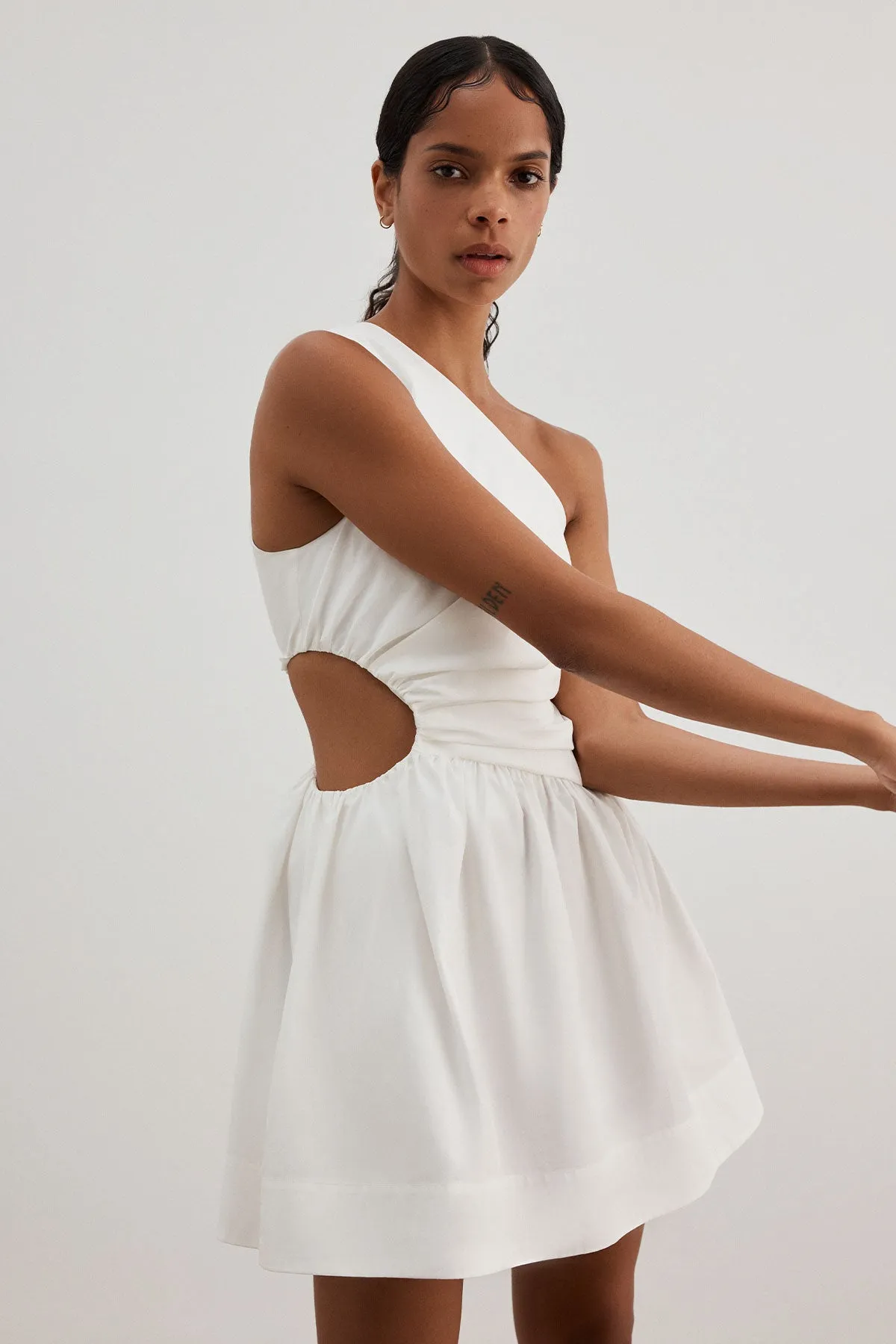 JOSEPHINE ASYMMETRICAL CUT OUT MINI DRESS - COCONUT