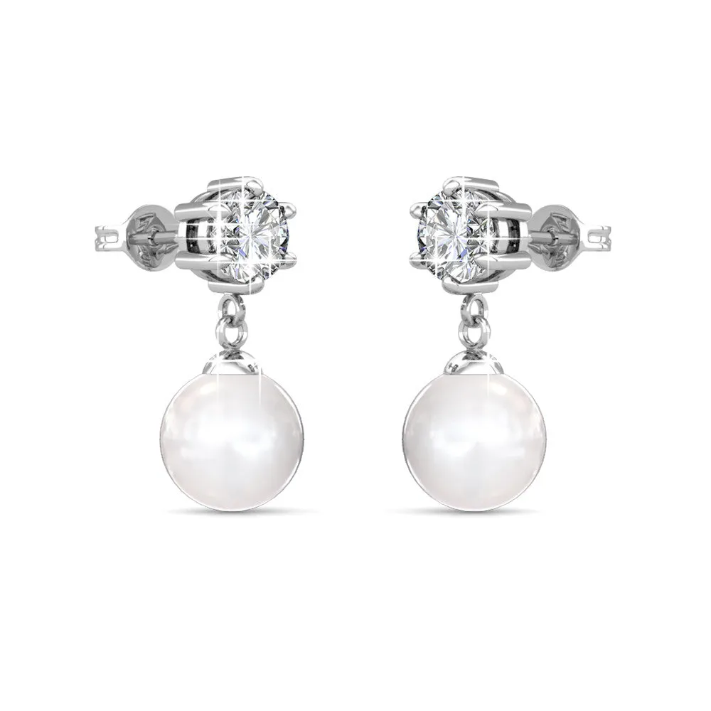 June Radiant 18k White Gold Pearl Drop Earrings with Swarovski Crystals