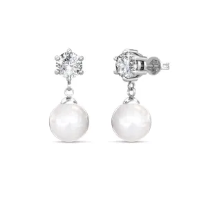 June Radiant 18k White Gold Pearl Drop Earrings with Swarovski Crystals