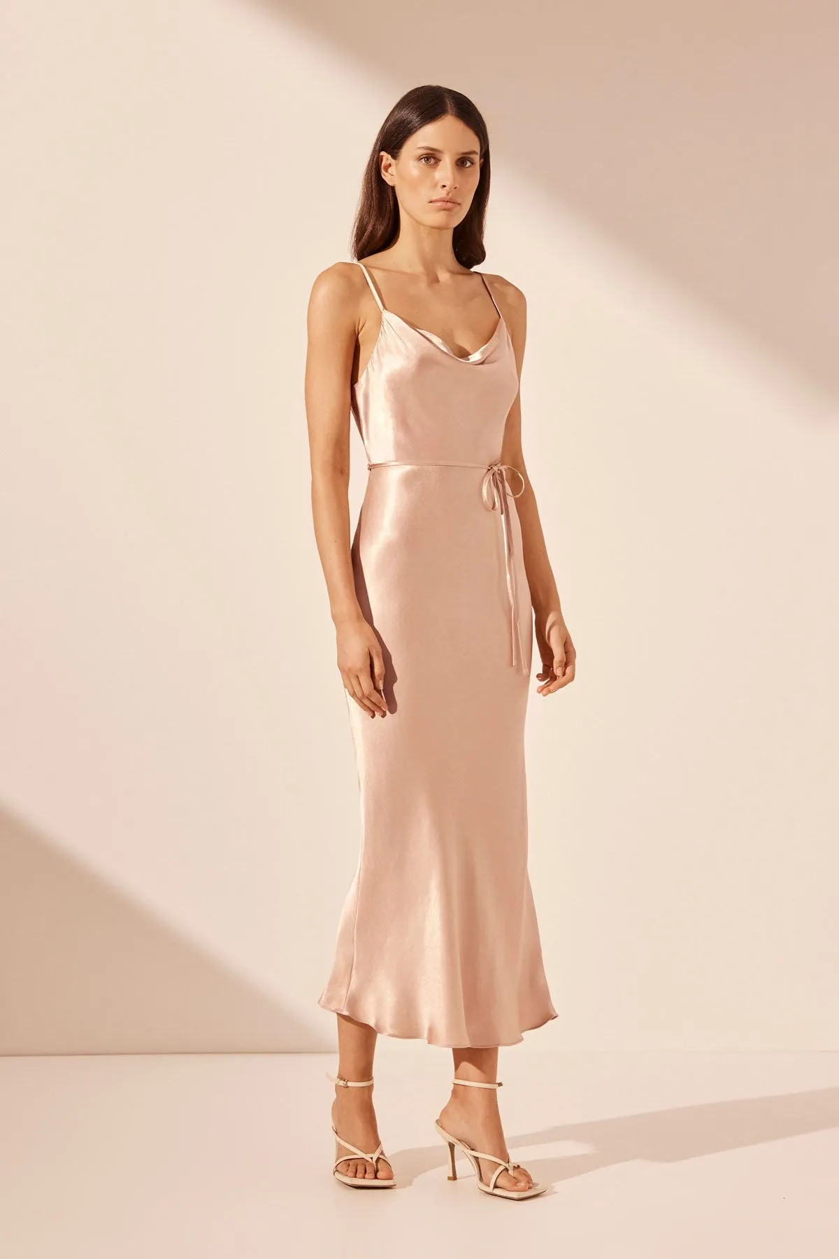 LA LUNE BIAS COWL MIDI DRESS - DESERT ROSE