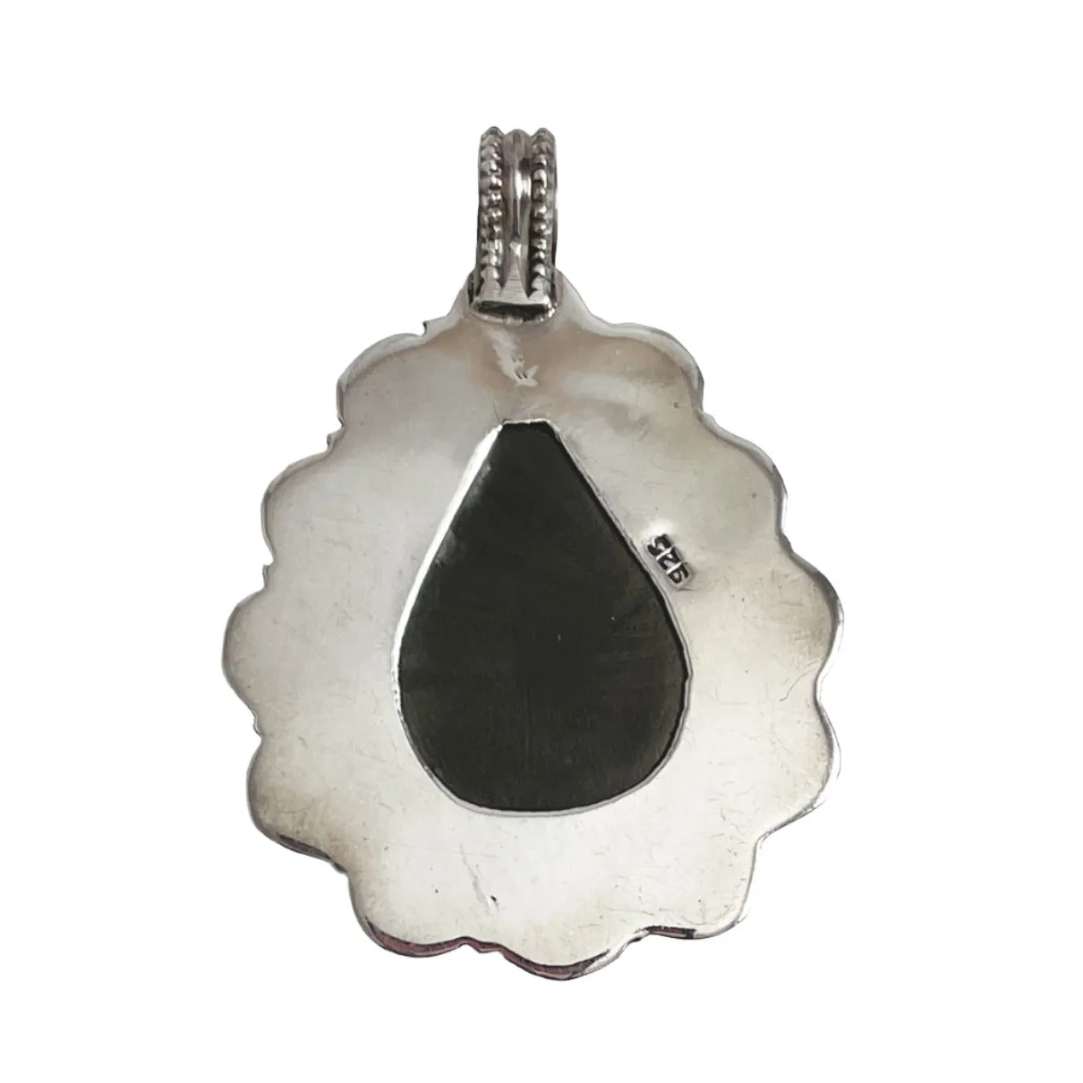 Large Gray Cat's Eye Quartz Pendant Sterling Silver