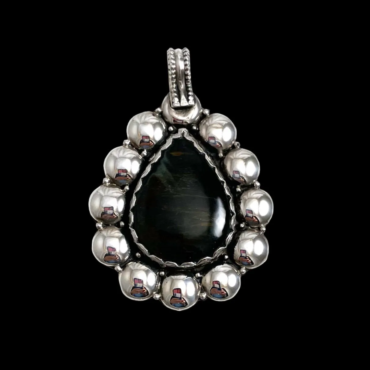 Large Gray Cat's Eye Quartz Pendant Sterling Silver