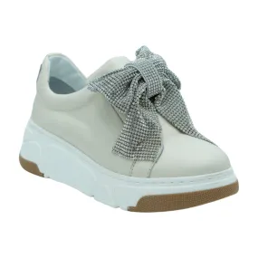 MARCO MOREO Cream Trainer with Diamante bow F023