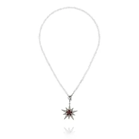 MCL Design White Rhodium Plated Sterling Lariat Necklaces With Set White Topaz And Garnet And White Zircon Bead