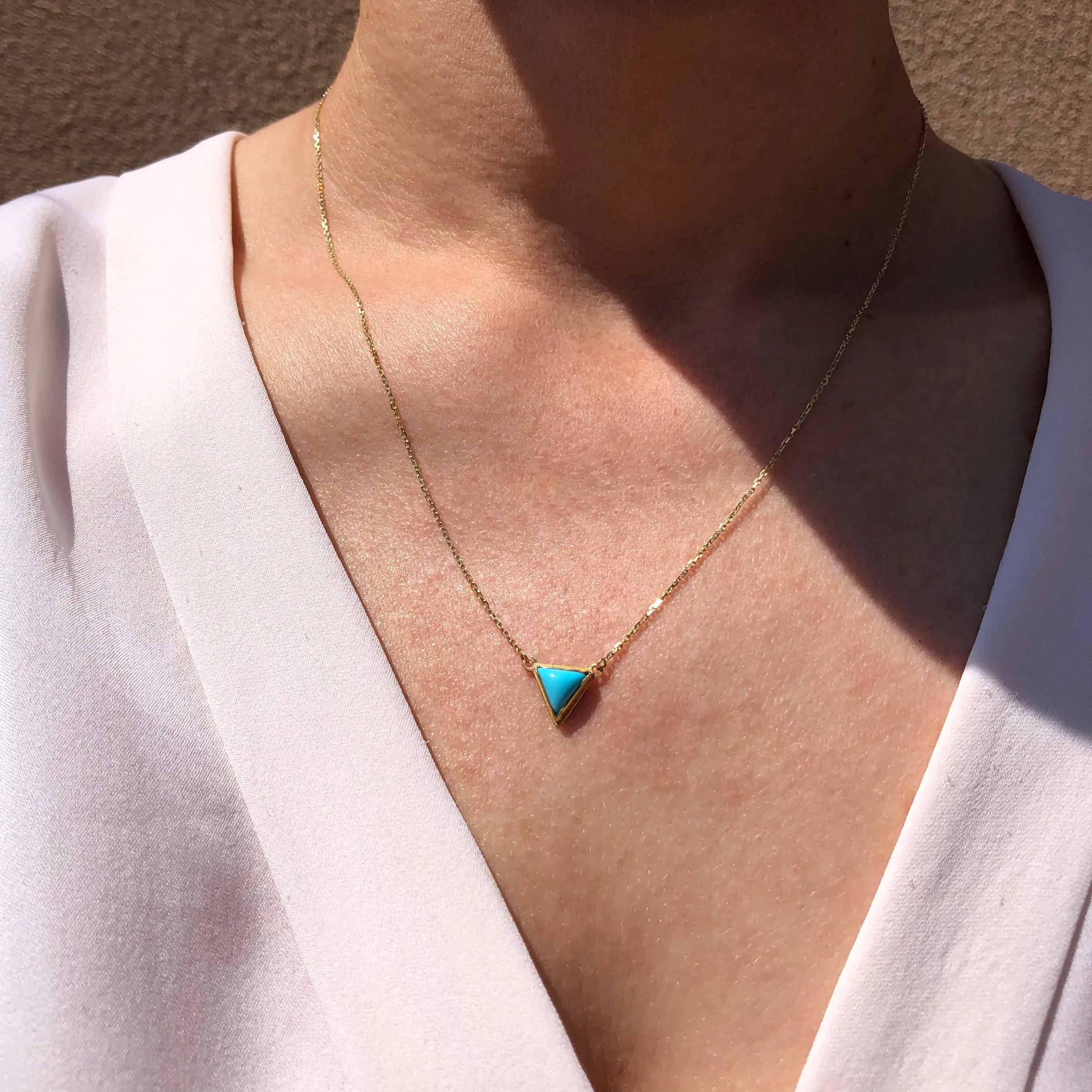 Medium Triangular Turquoise Necklace in Gold