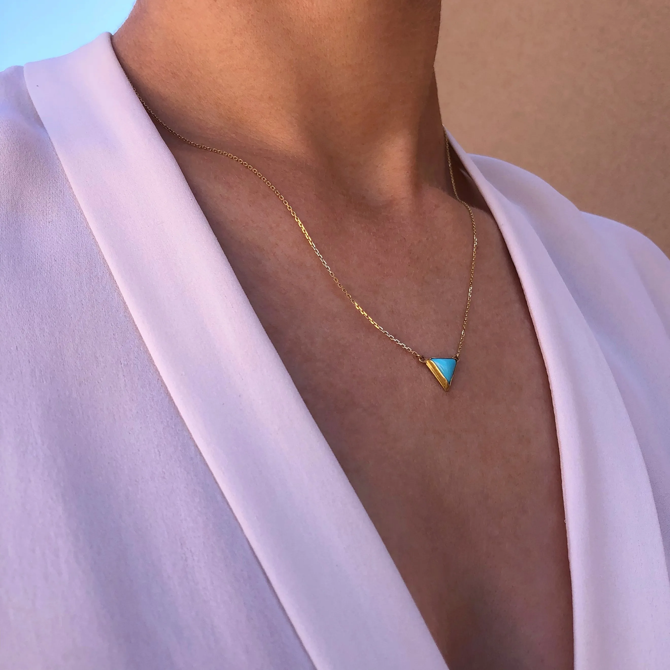 Medium Triangular Turquoise Necklace in Gold