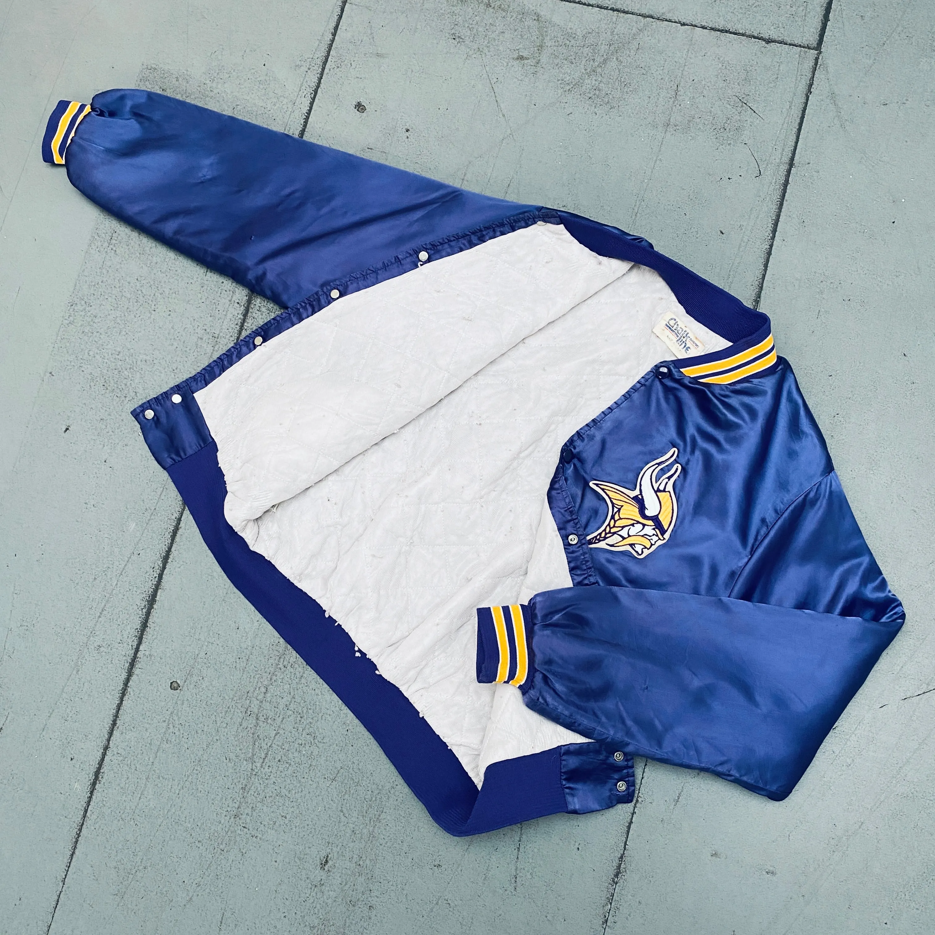 Minnesota Vikings: 1990's Satin Chalk Line Bomber Jacket (M)