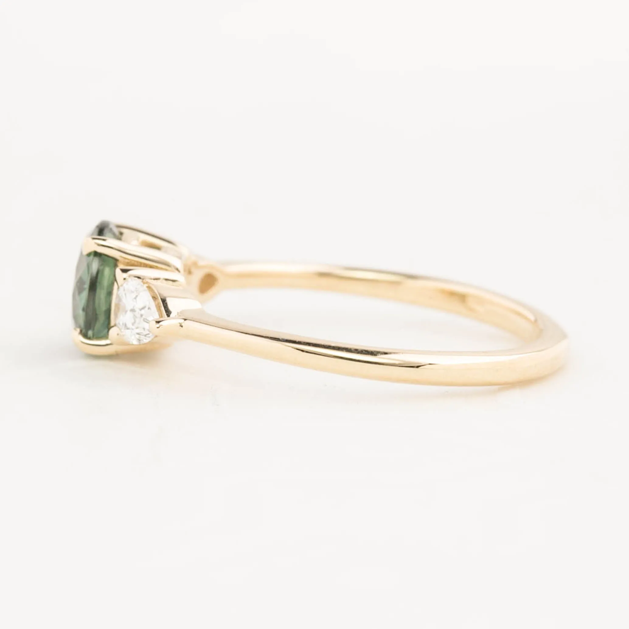 Olivia Grand Ring 1.25ct Green Blue Round Queensland Sapphire, 14K Yellow Gold (One of a kind)