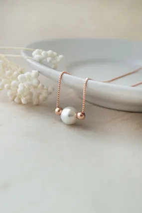 Pearl With Beads Rose Gold Plated Sterling Silver Chain Necklace