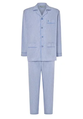 Pijama Hombre Largo Premium Solapa Popelín Cuadros - Azul 2711_30