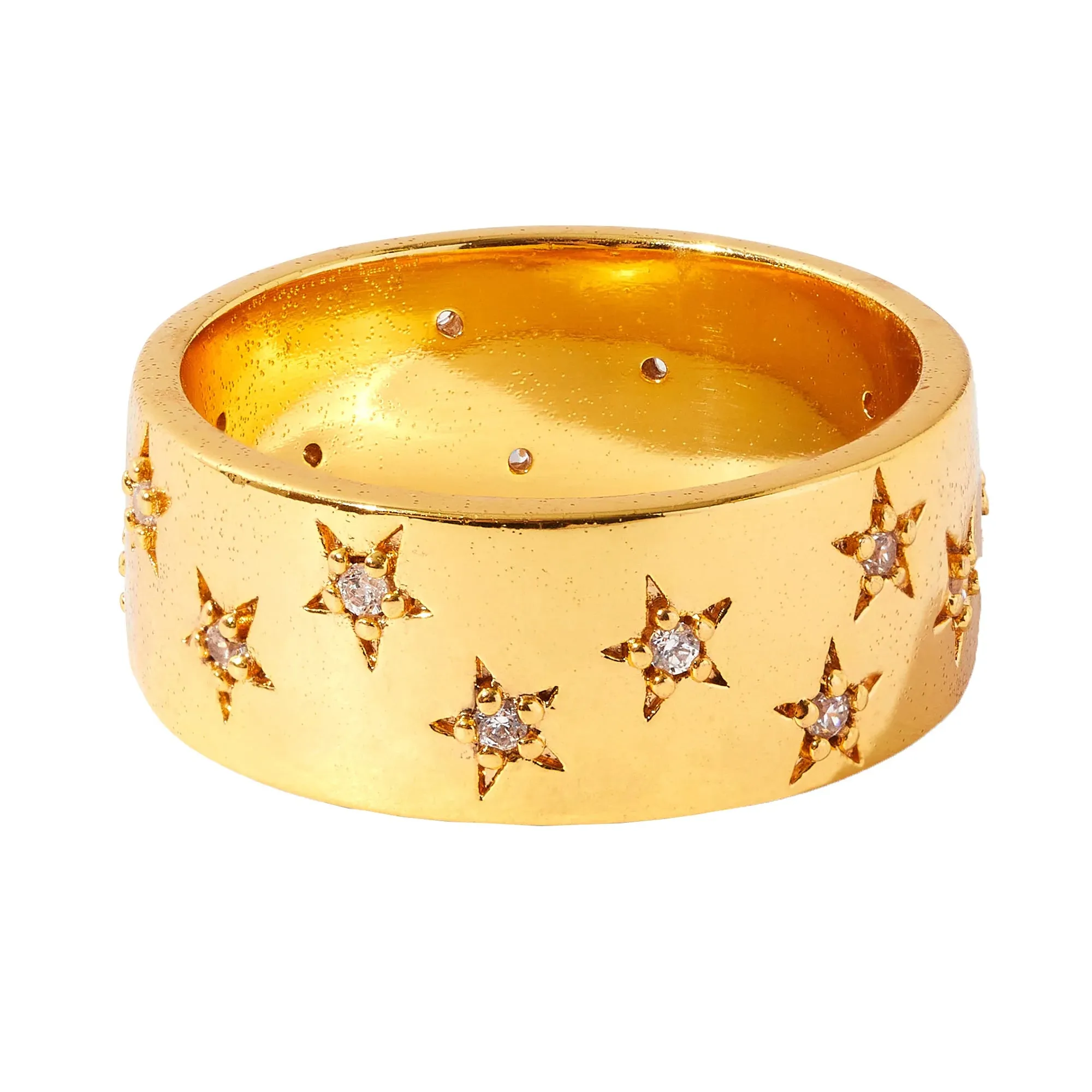 Real Gold Plated Z Star Set Chunky Ring For Women By Accessorize London-Medium