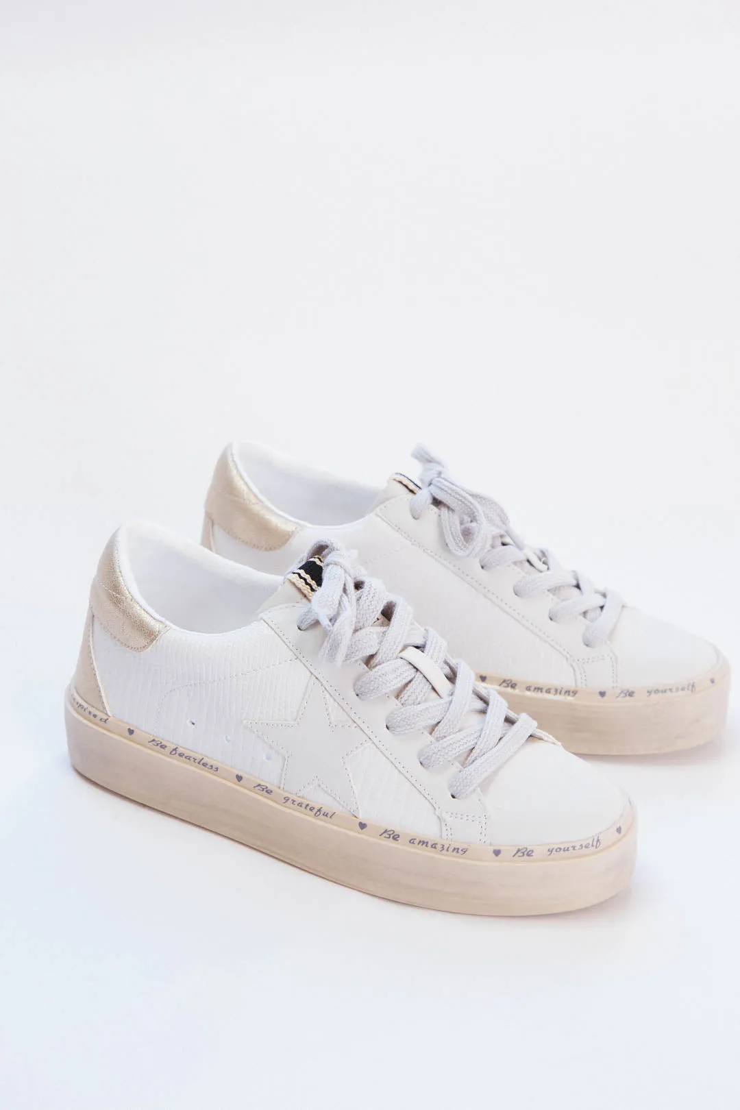 Reba Lace Up Star Sneakers, Bone | SHUSHOP