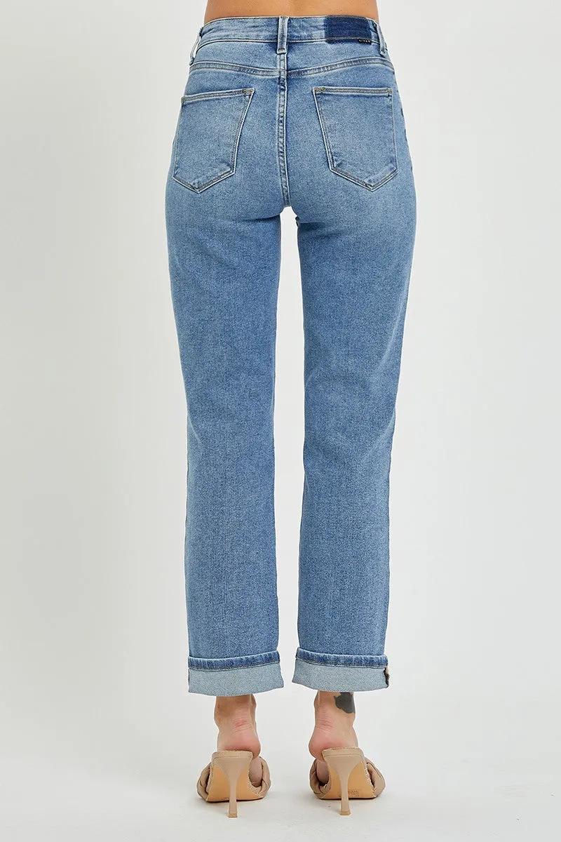 Risen Cross Over Straight Leg Jeans