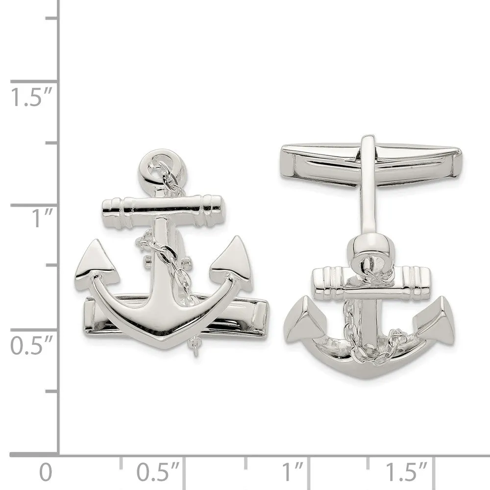 Sterling Silver Anchor with dangle rope Cufflinks