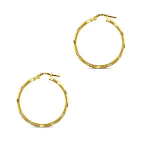 Structured, Slim, Patterned, Squared-Edged Hoops - Gold