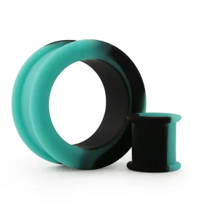 Teal And Black Double Flare Silicone Tunnel Plugs