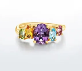 Topaz Amethyst Citrine and Peridot Multi Stone 925 Sterling Silver Ring