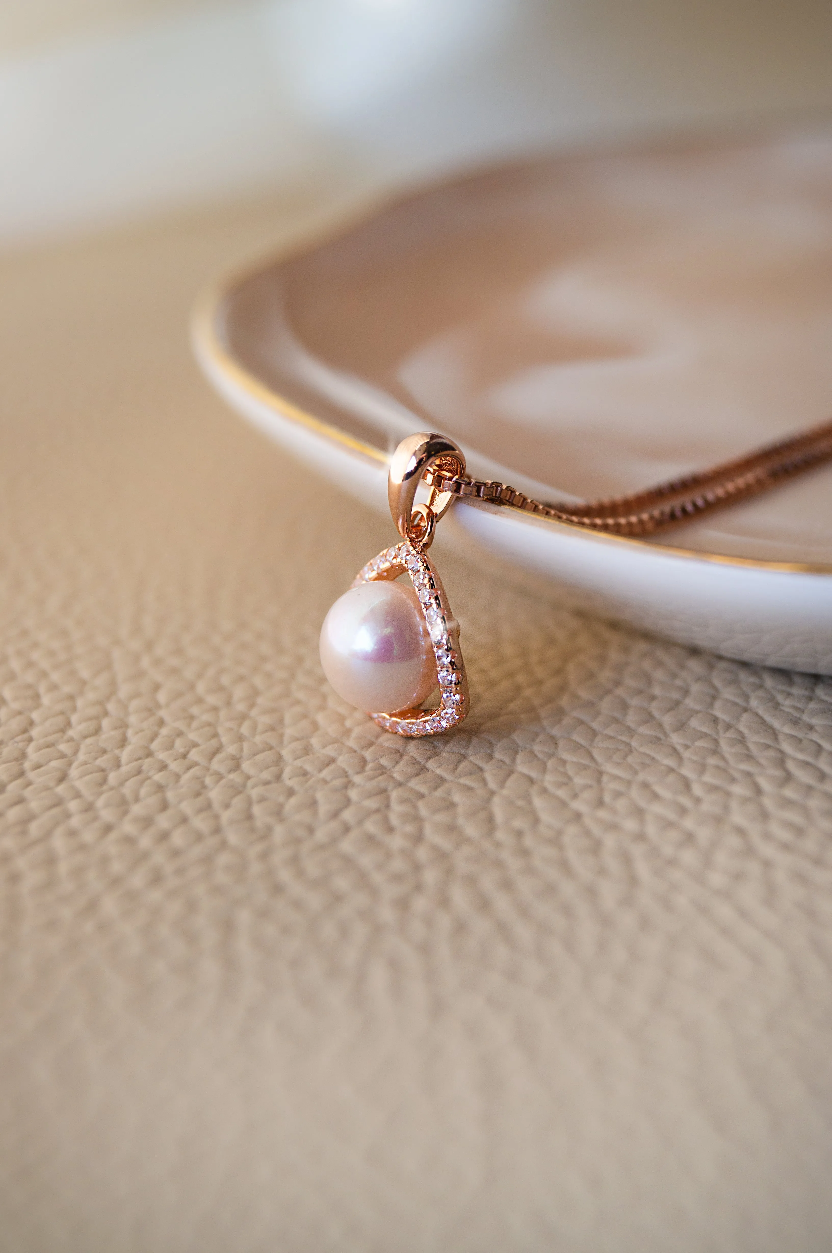 Triangular Pearl Solitaire Rose Gold Plated Sterling Silver Pendant