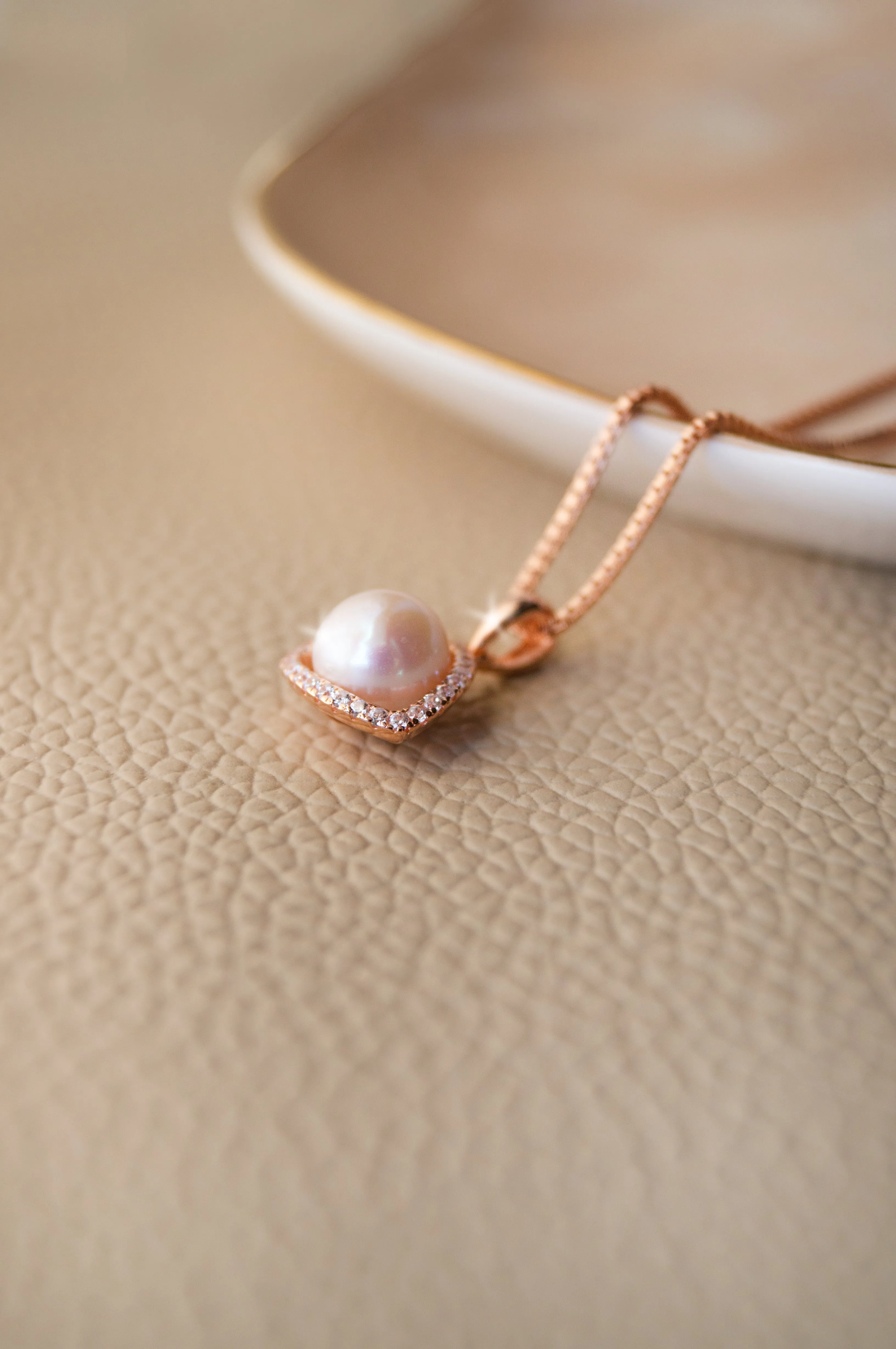 Triangular Pearl Solitaire Rose Gold Plated Sterling Silver Pendant