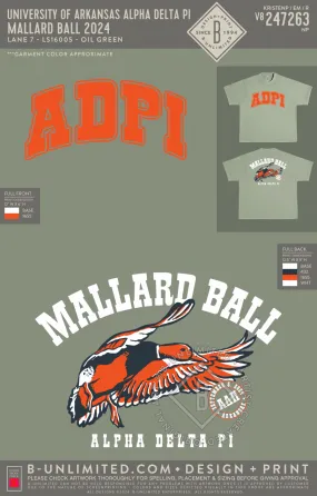 University of Arkansas Alpha Delta Pi - Mallard Ball 2024 - Lane Seven - LS16005 - Urban Heavy Tee - Oil Green