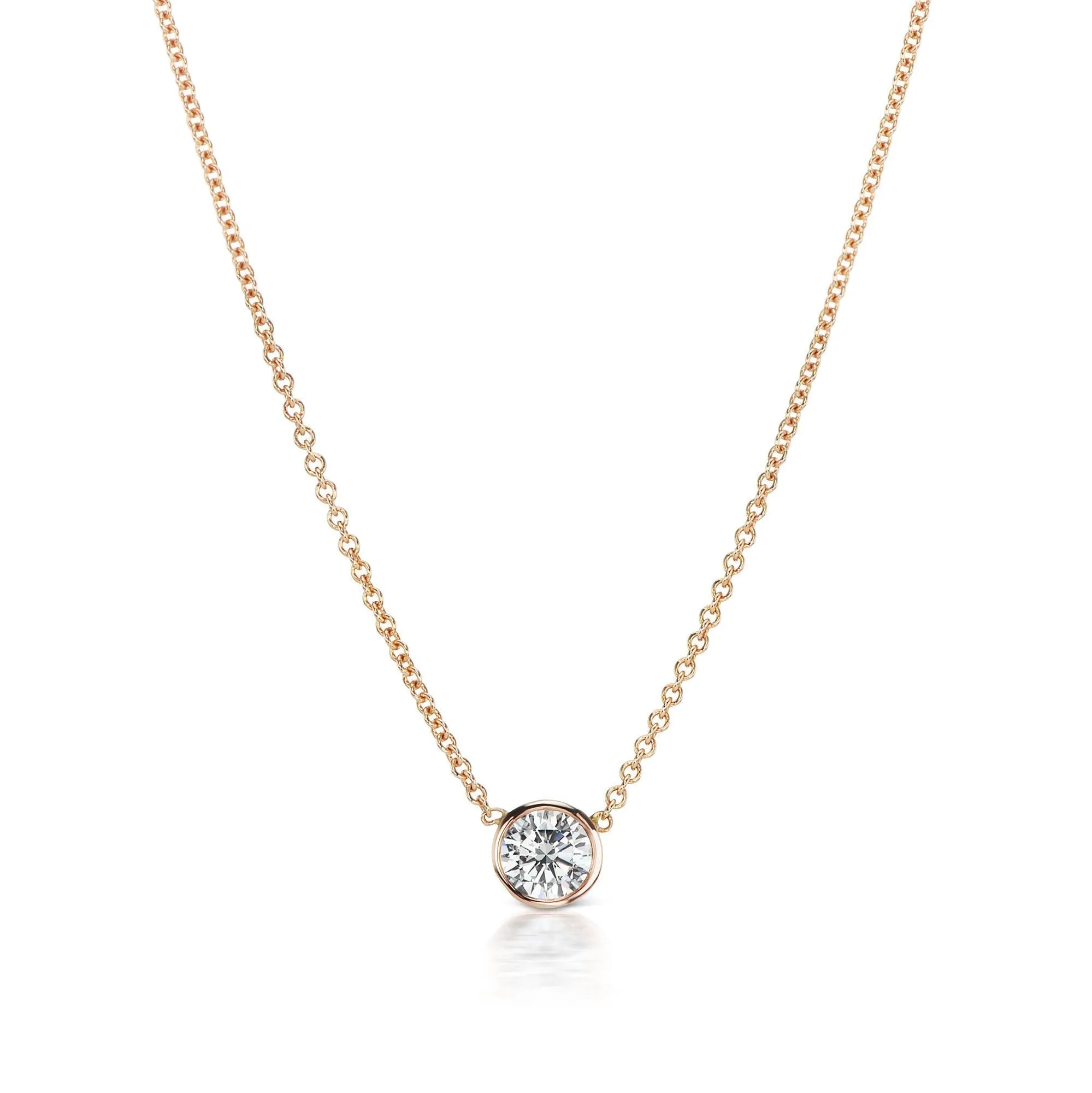 VODA 1 CARAT ROUND CUT DIAMOND PENDANT 14K ROSE GOLD G COLOR SI1 CLARITY BEZEL SET BY MIKE NEKTA