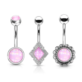 WILDKLASS 3 Pcs Value Pack Assorted Illuminating Stone Set 316L Surgical Steel Belly Button Navel Rings