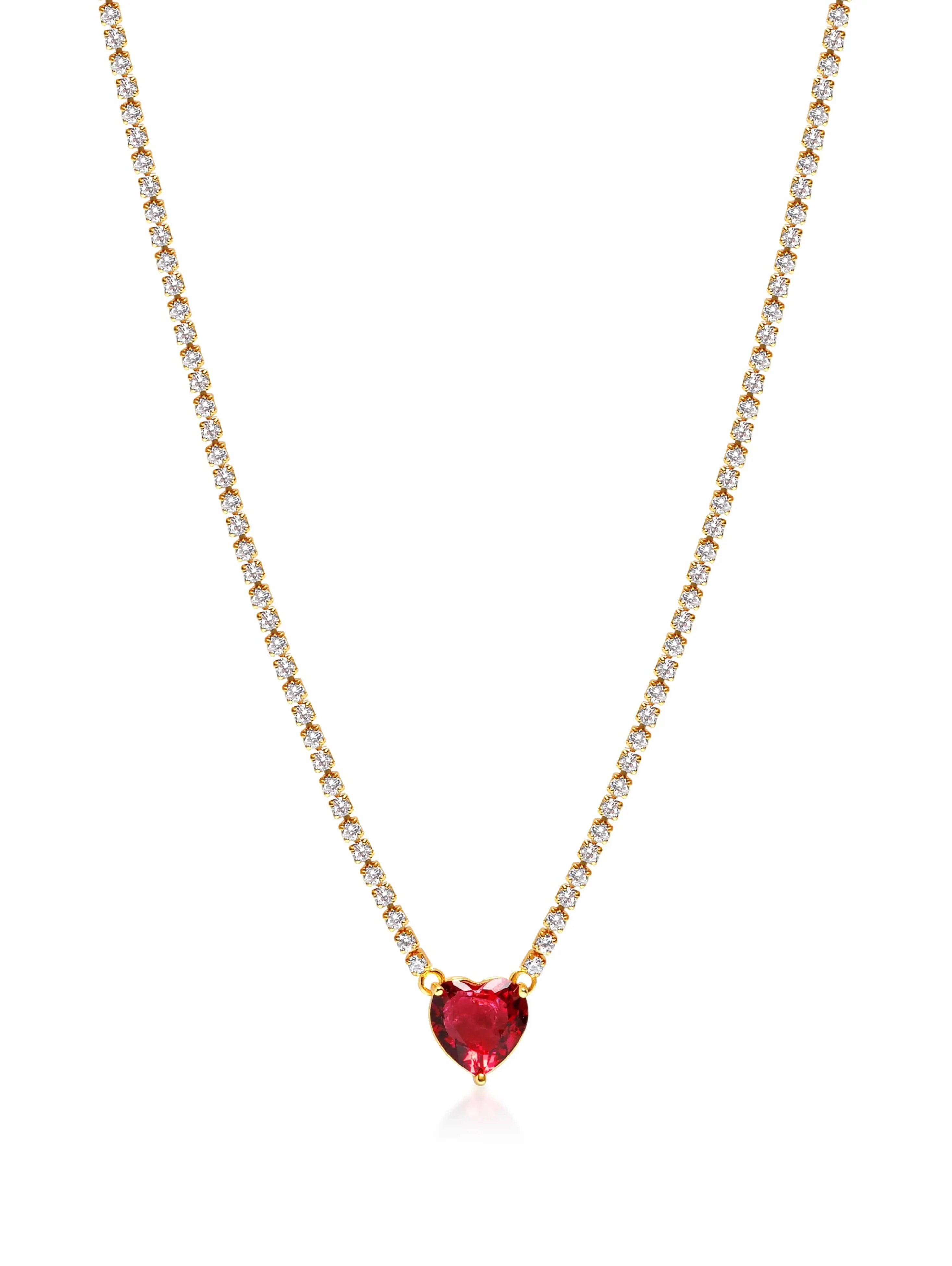 Women's CZ Necklace with Red Cubic Zirconia Heart