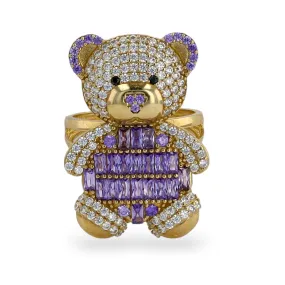 Yellow 10k gold amethyst teddy bear ring